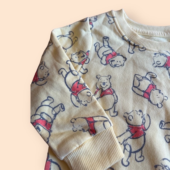 NWOT Disney Baby Pale Yellow All Over Winnie The Pooh Print Crewneck Sweatshirt - Picture 4 of 7